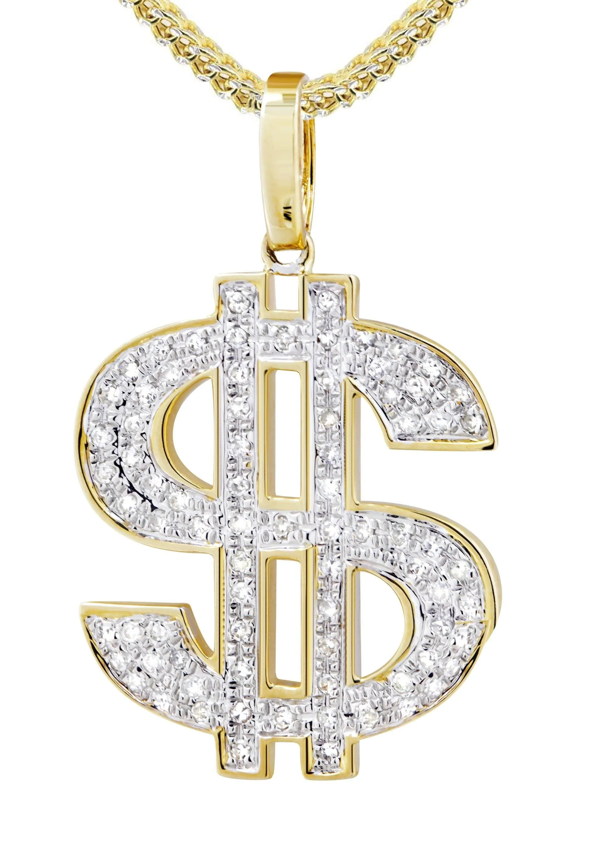 10K Yellow Gold Money Sign Diamond Necklace  | 0.59 Carats