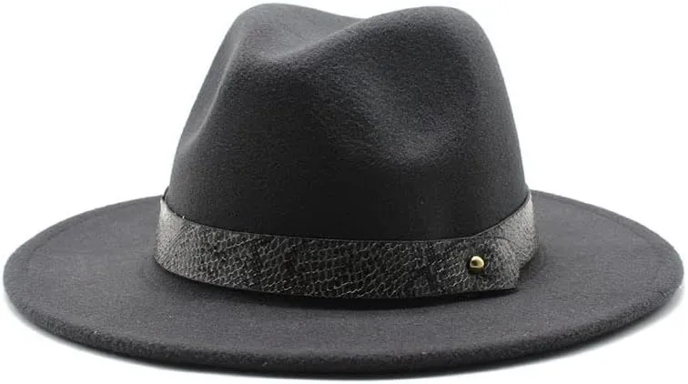 24 Color Felt Hat European and American Fashion Casual and Winter Snake Texture Hat Men and Women's Jazz Hat Luopan Caps & Hats (Color : Dark Grey, Size : M)