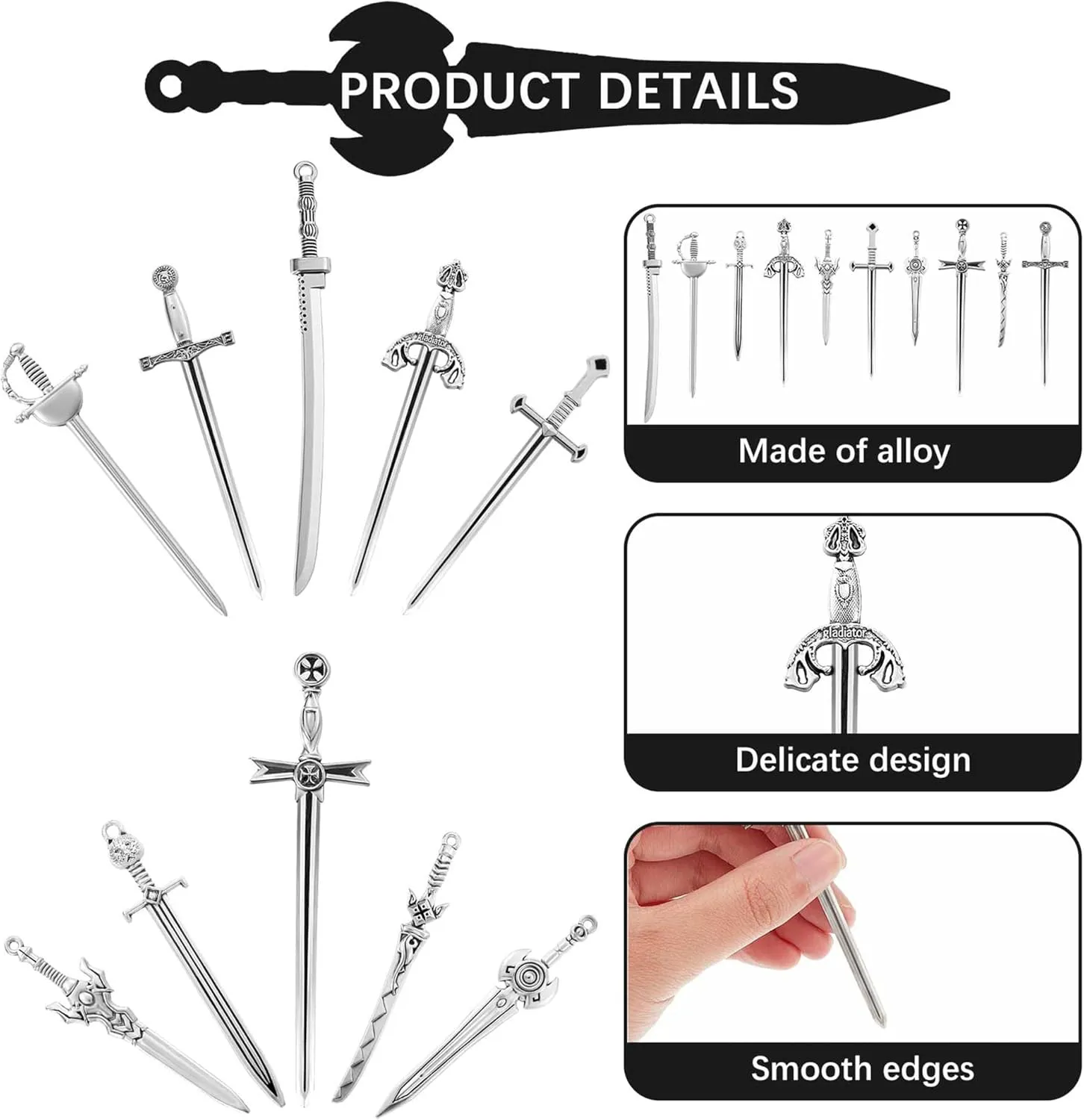 30 Pieces Antique Swords Knife Bookmark Sword Charms Pendants Bookmarks for Book Lovers Presents Reading Crafting DIY (Anti Silver)