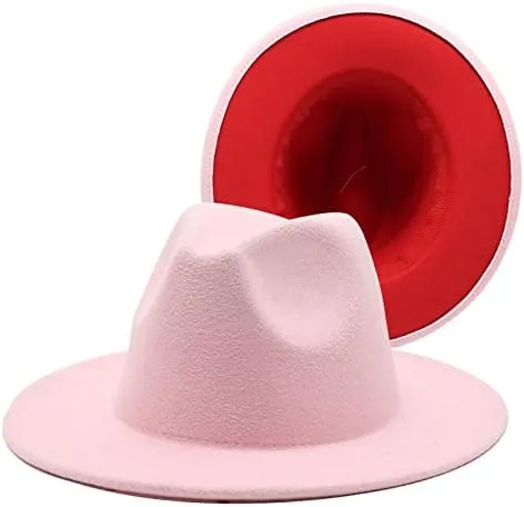 36 Color Double Woolen Felt Hat, European and American Fashion Double-Sided Color Matching Hat, Men and Women Flat Brim Jazz Hat Luopan Caps & Hats(Pink red,Medium)