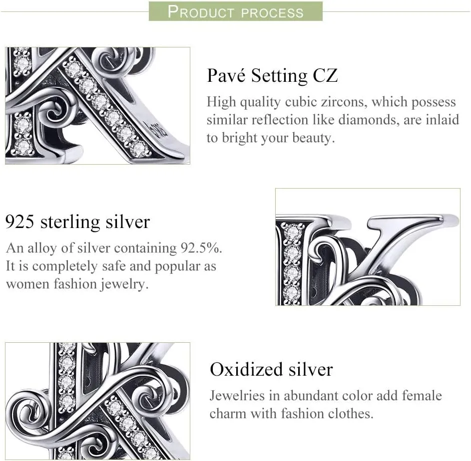 925 Sterling Silver Letter Charms for Pandora Bracelets Alphabet Initial Beads Jewelry Gift for Women