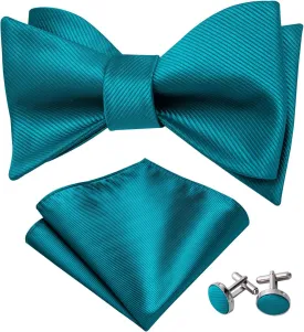 Barry.Wang Mens Bow Ties Paisley Solid Color Self Tie Bowtie Set Handkerchief Cufflinks Silk Wedding Party Classic