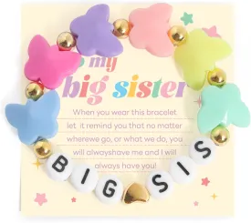 Big Sister Bracelets, Heart Charm Beads Stackable Bracelet Surfer Stretch Accessories Jewelry Gift for Big Sis