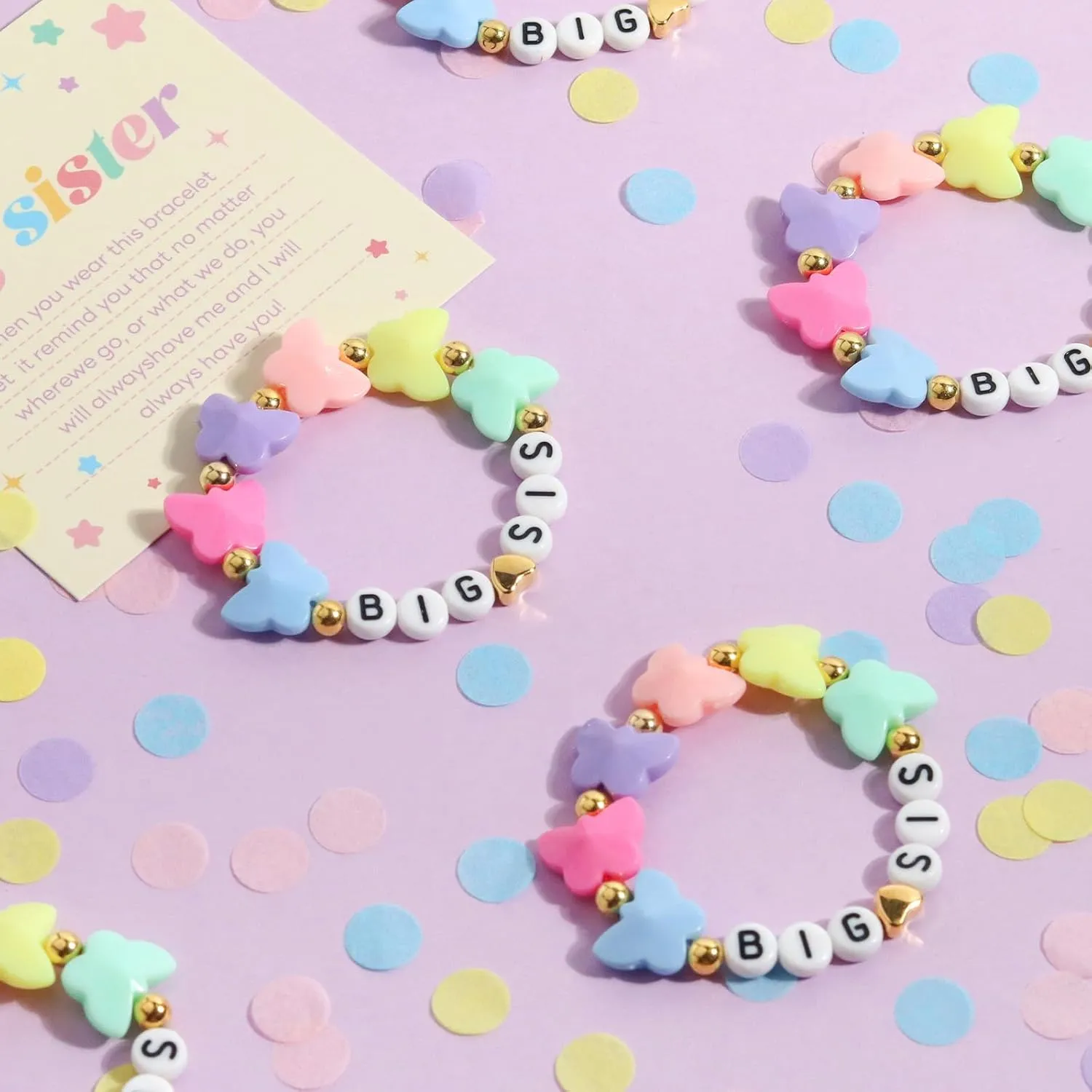 Big Sister Bracelets, Heart Charm Beads Stackable Bracelet Surfer Stretch Accessories Jewelry Gift for Big Sis