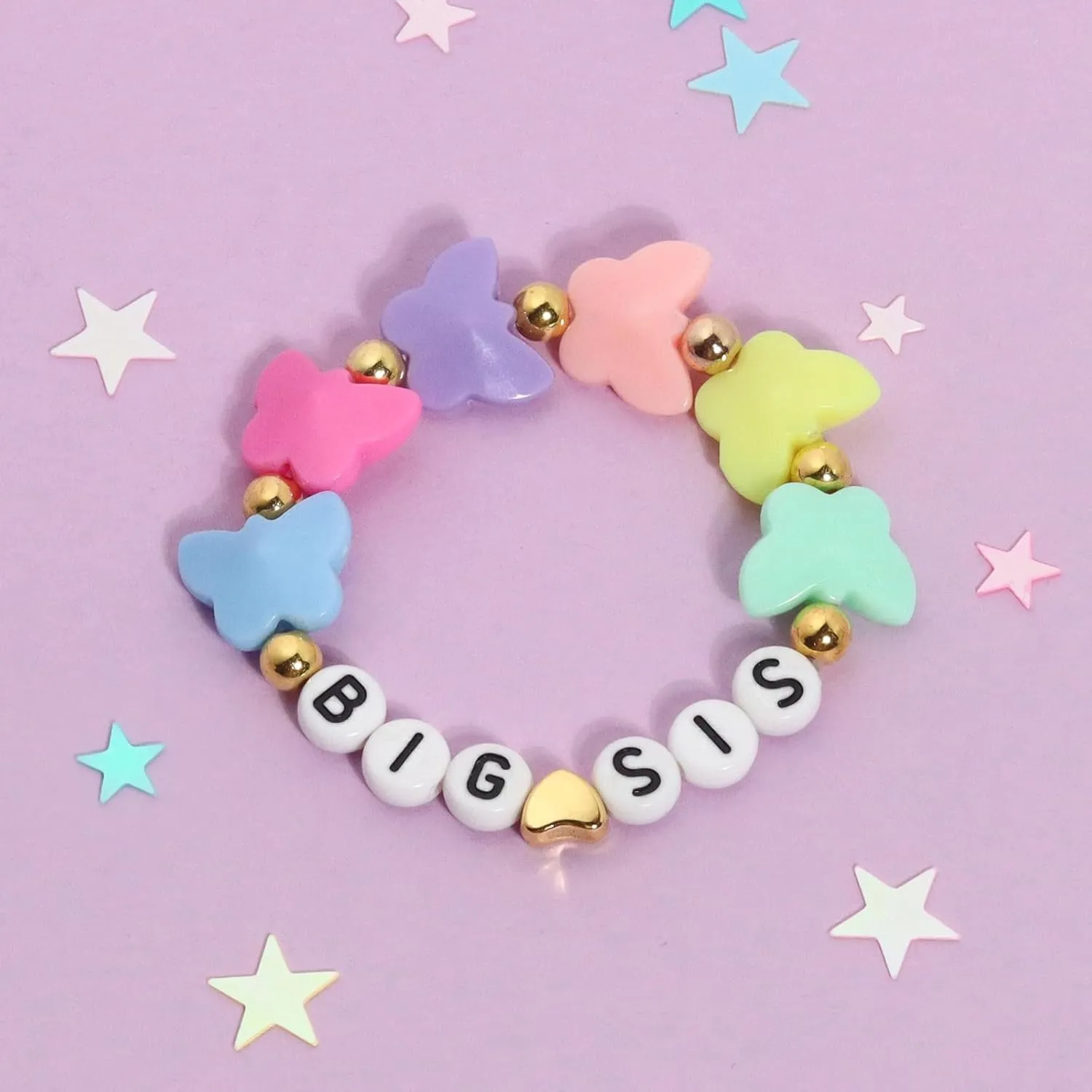 Big Sister Bracelets, Heart Charm Beads Stackable Bracelet Surfer Stretch Accessories Jewelry Gift for Big Sis