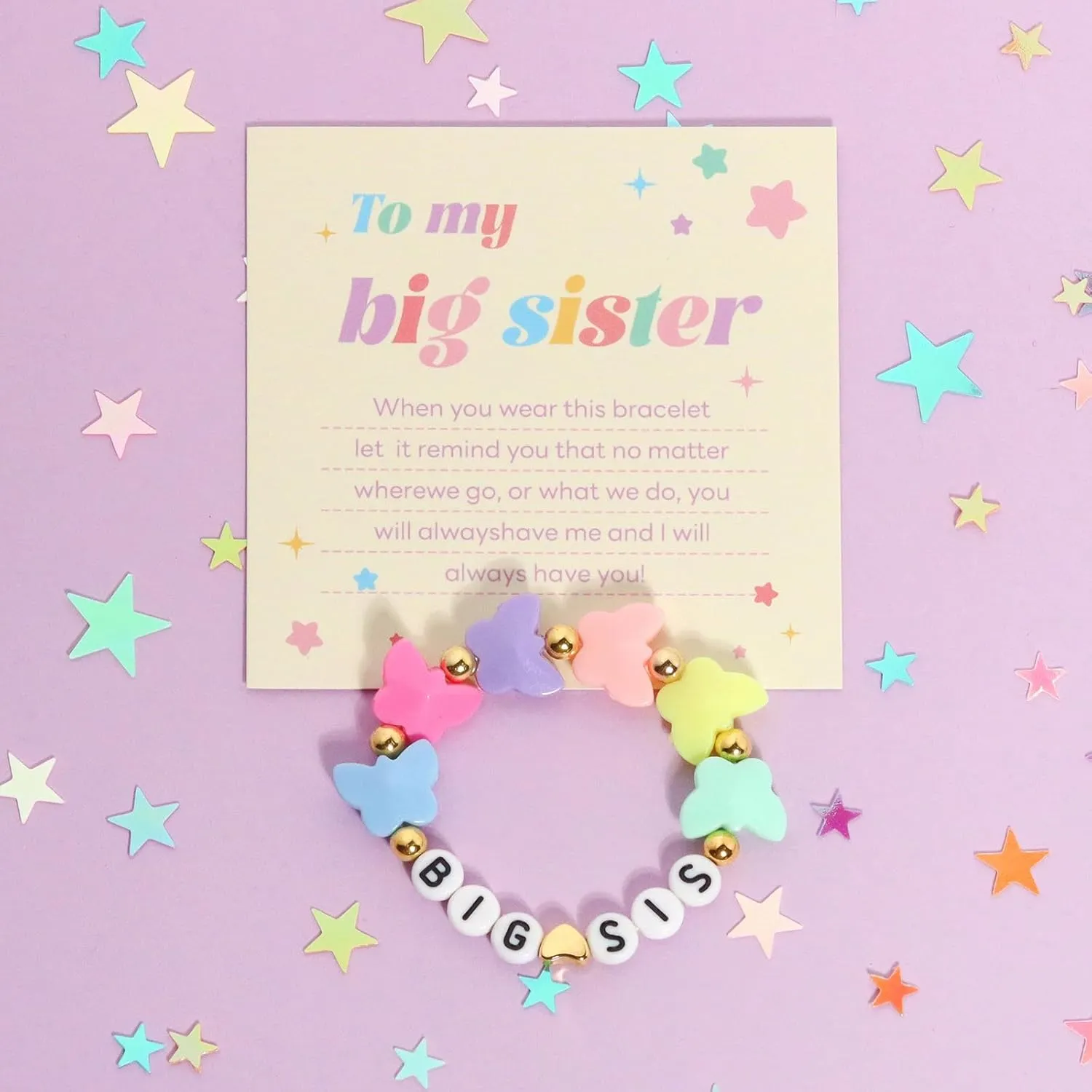 Big Sister Bracelets, Heart Charm Beads Stackable Bracelet Surfer Stretch Accessories Jewelry Gift for Big Sis