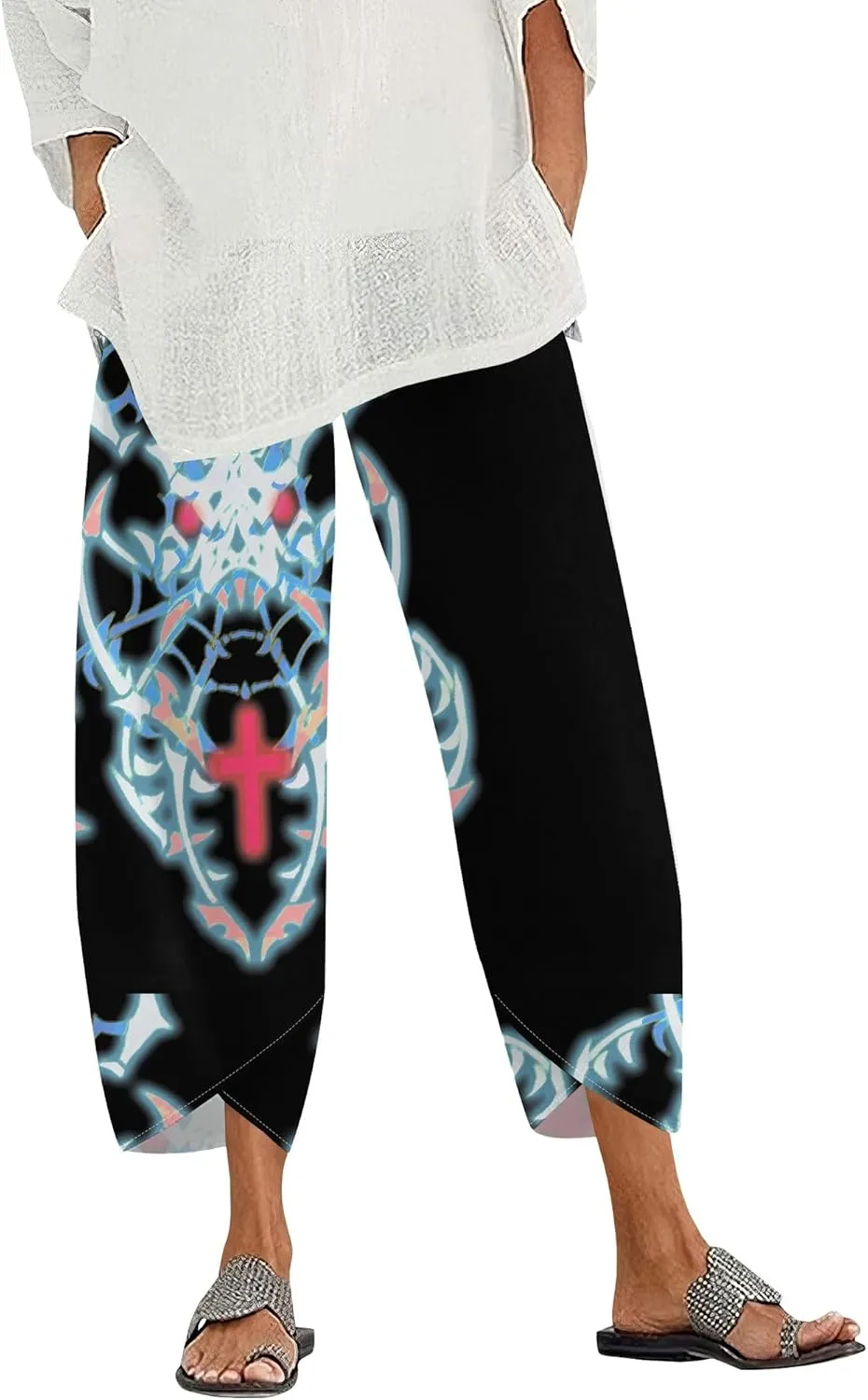 Capris Pants for Women 2025 Summer Printed Baggy Cropped Wide Leg High Elastic Waist Trousers Beach Vacation Pant