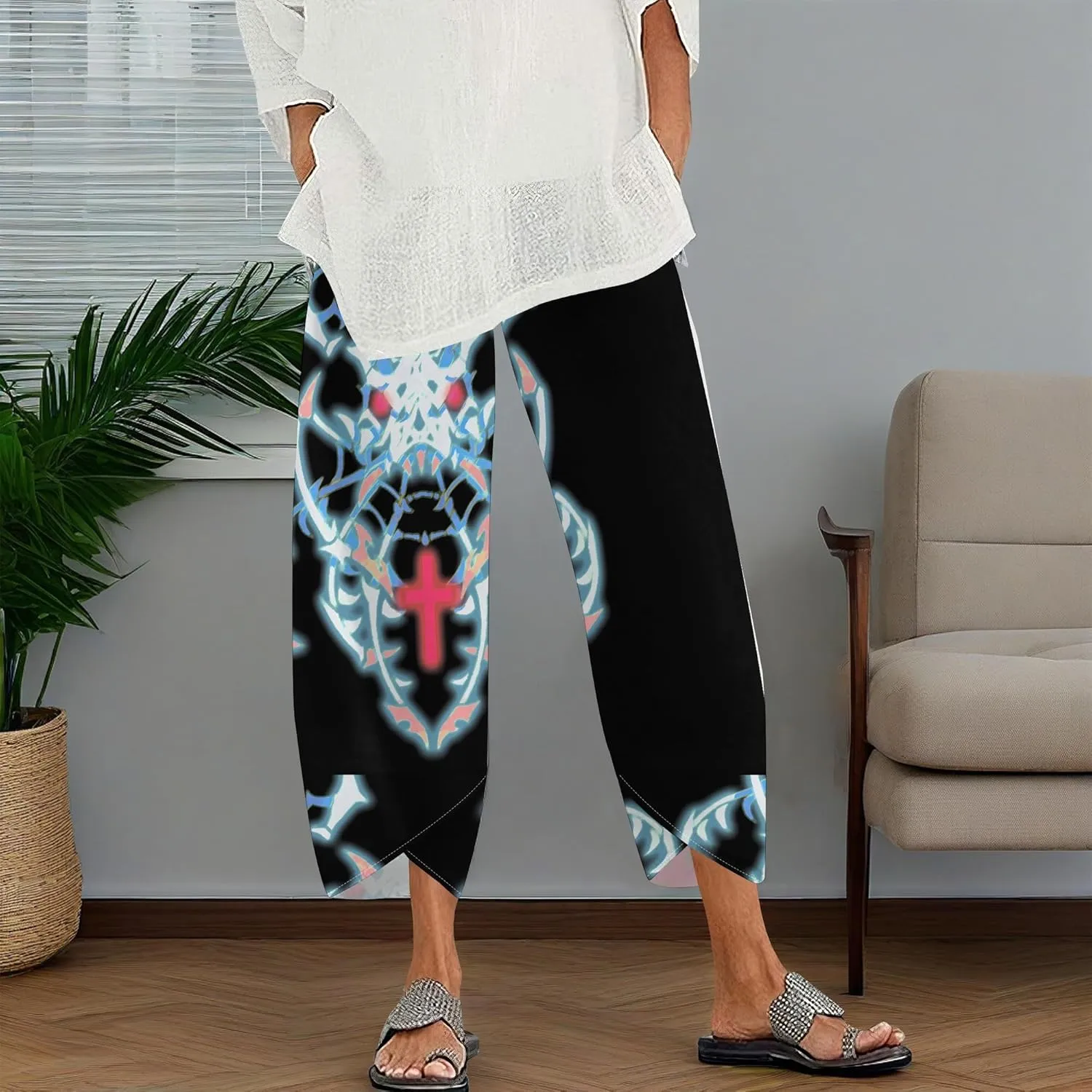 Capris Pants for Women 2025 Summer Printed Baggy Cropped Wide Leg High Elastic Waist Trousers Beach Vacation Pant