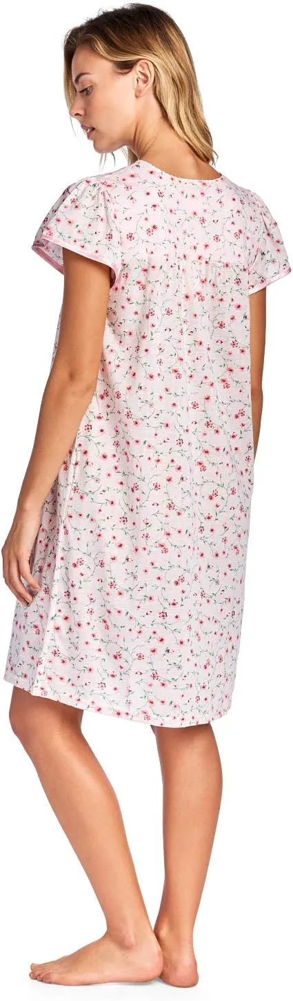 Casual Nights Nightgowns for Women, Short Sleeve Floral Night Gowns for Adult Women