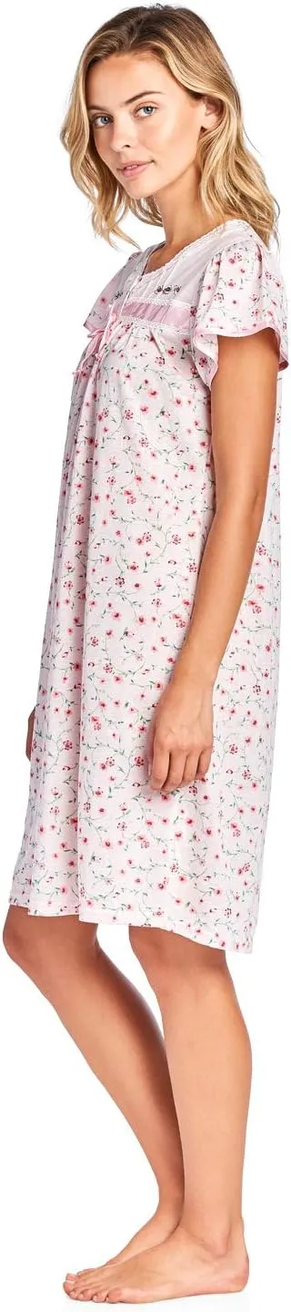 Casual Nights Nightgowns for Women, Short Sleeve Floral Night Gowns for Adult Women