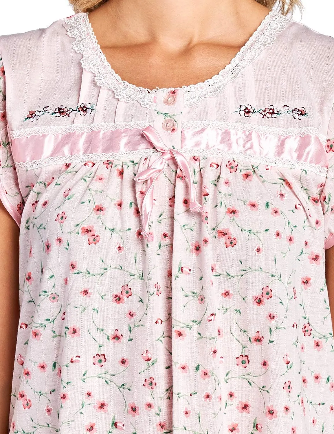 Casual Nights Nightgowns for Women, Short Sleeve Floral Night Gowns for Adult Women