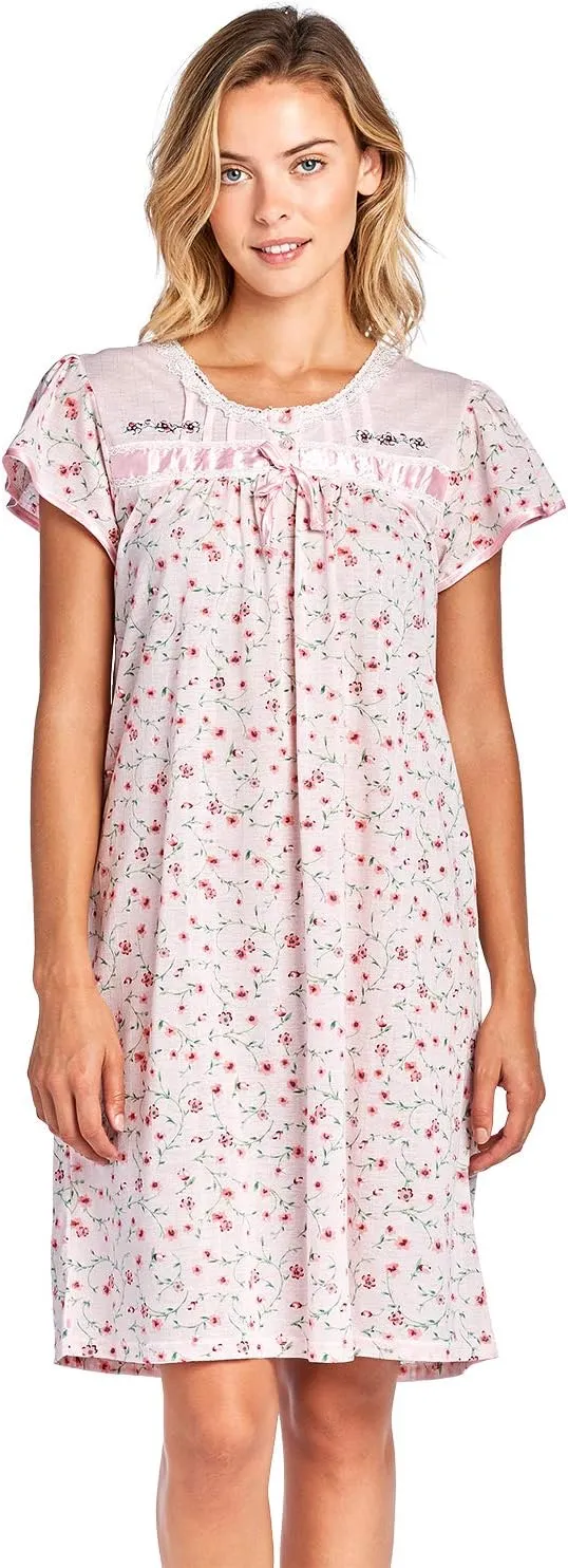 Casual Nights Nightgowns for Women, Short Sleeve Floral Night Gowns for Adult Women