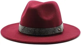 DHAEY 24 Color Felt Hat European and American Fashion Casual and Winter Snake Texture Hat Men and Women's Jazz Hat Luopan Caps & Hats (Color : Claret, Size : M)