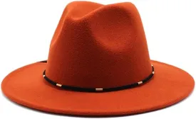 DHAEY Autumn and Winter Woolen British Jazz Hat, European and American Flat Brim Top Hat Four Seasons Versatile Felt Hat Luopan Caps & Hats (Color : Rust red, Size : Large(59-61cm))