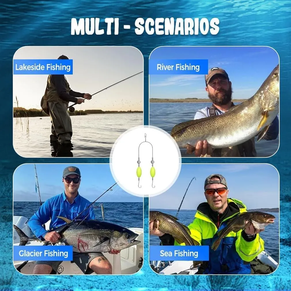 Double Reverse Fishing Hook Set for Surf Fishing Fishing Saltwater Float for Offshore Big Game Freshwater Saltwater Swimming Bait, Freely Floating, Avoid Water, Grasses, Stones and Mud