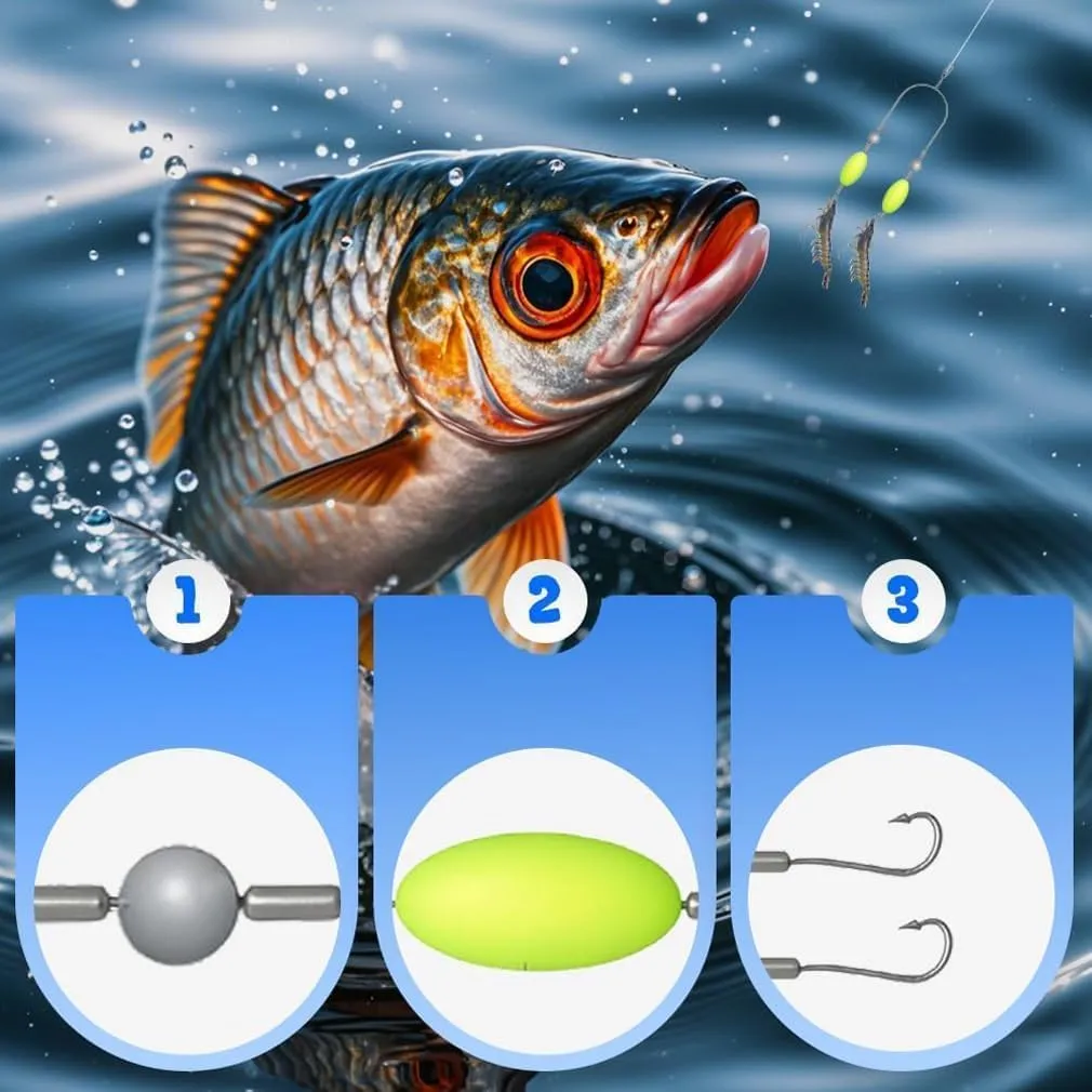 Double Reverse Fishing Hook Set for Surf Fishing Fishing Saltwater Float for Offshore Big Game Freshwater Saltwater Swimming Bait, Freely Floating, Avoid Water, Grasses, Stones and Mud