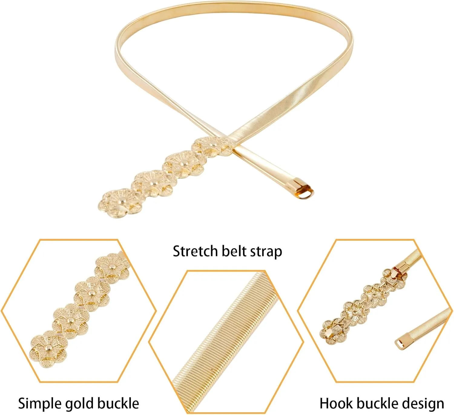 E-Clover Womens Fashion Metal Stretch Waist Skinny Belt Waistband