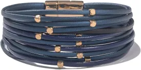 FANCY SHINY Beaded Leather Wrap Bracelets Cute Boho Stackable Bangle Cuff with Magnetic Clasp
