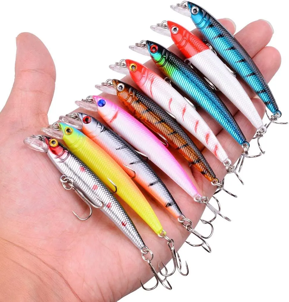 Fishing Lures Kit Mixed Including Minnow Popper Crank Baits with Hooks for Saltwater Freshwater Trout Bass Salmon Fishing