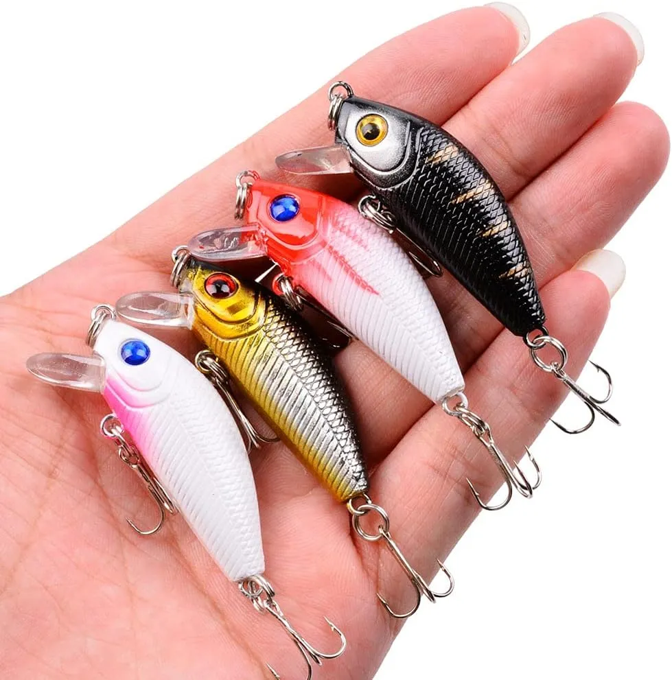Fishing Lures Kit Mixed Including Minnow Popper Crank Baits with Hooks for Saltwater Freshwater Trout Bass Salmon Fishing