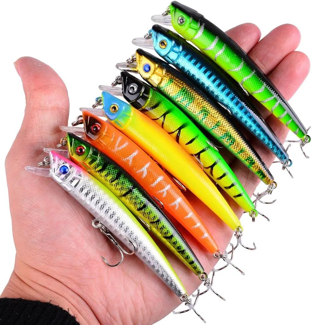 Fishing Lures Kit Mixed Including Minnow Popper Crank Baits with Hooks for Saltwater Freshwater Trout Bass Salmon Fishing