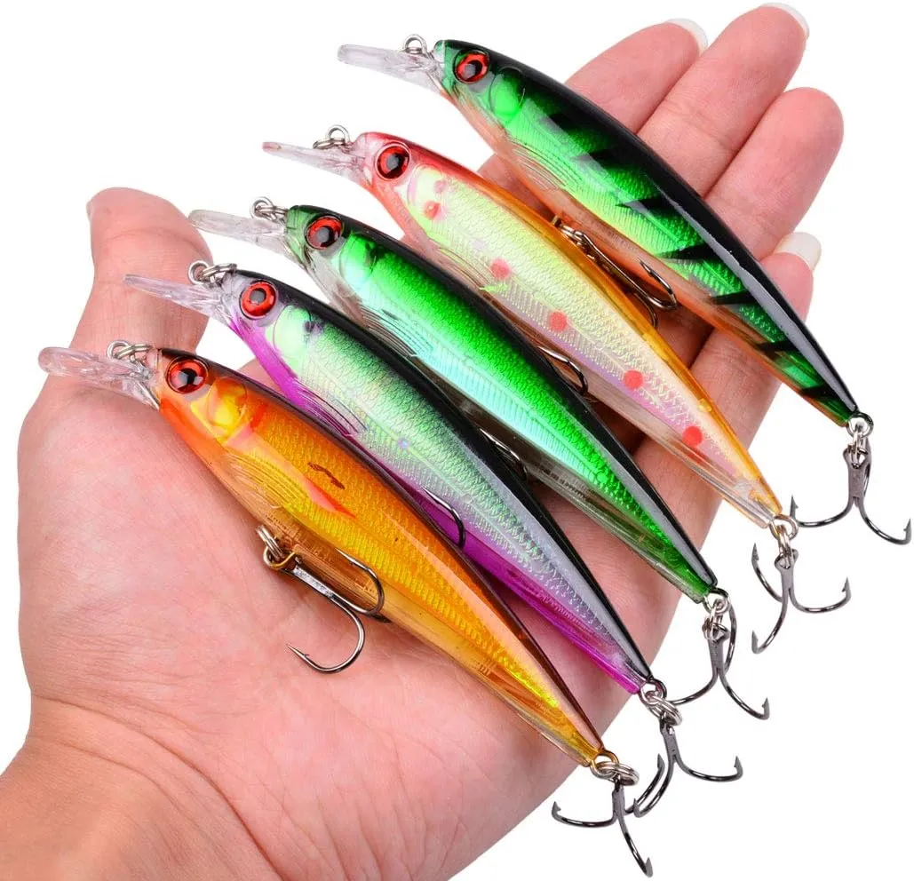 Fishing Lures Kit Mixed Including Minnow Popper Crank Baits with Hooks for Saltwater Freshwater Trout Bass Salmon Fishing