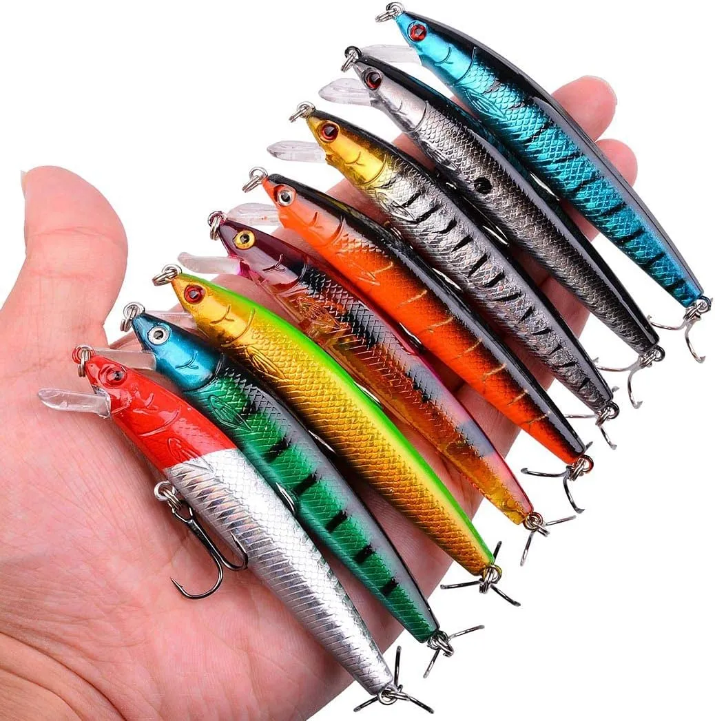 Fishing Lures Kit Mixed Including Minnow Popper Crank Baits with Hooks for Saltwater Freshwater Trout Bass Salmon Fishing