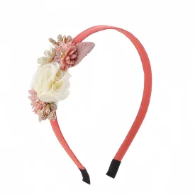 Flower Headband Spring Summer Hair Accessories for Women Girls, Pink White Rose Flowers Hair Bands Diamond Elegant Decoration Headdress Party Wedding Supplies Non Slip Head Band 1 Pcs
