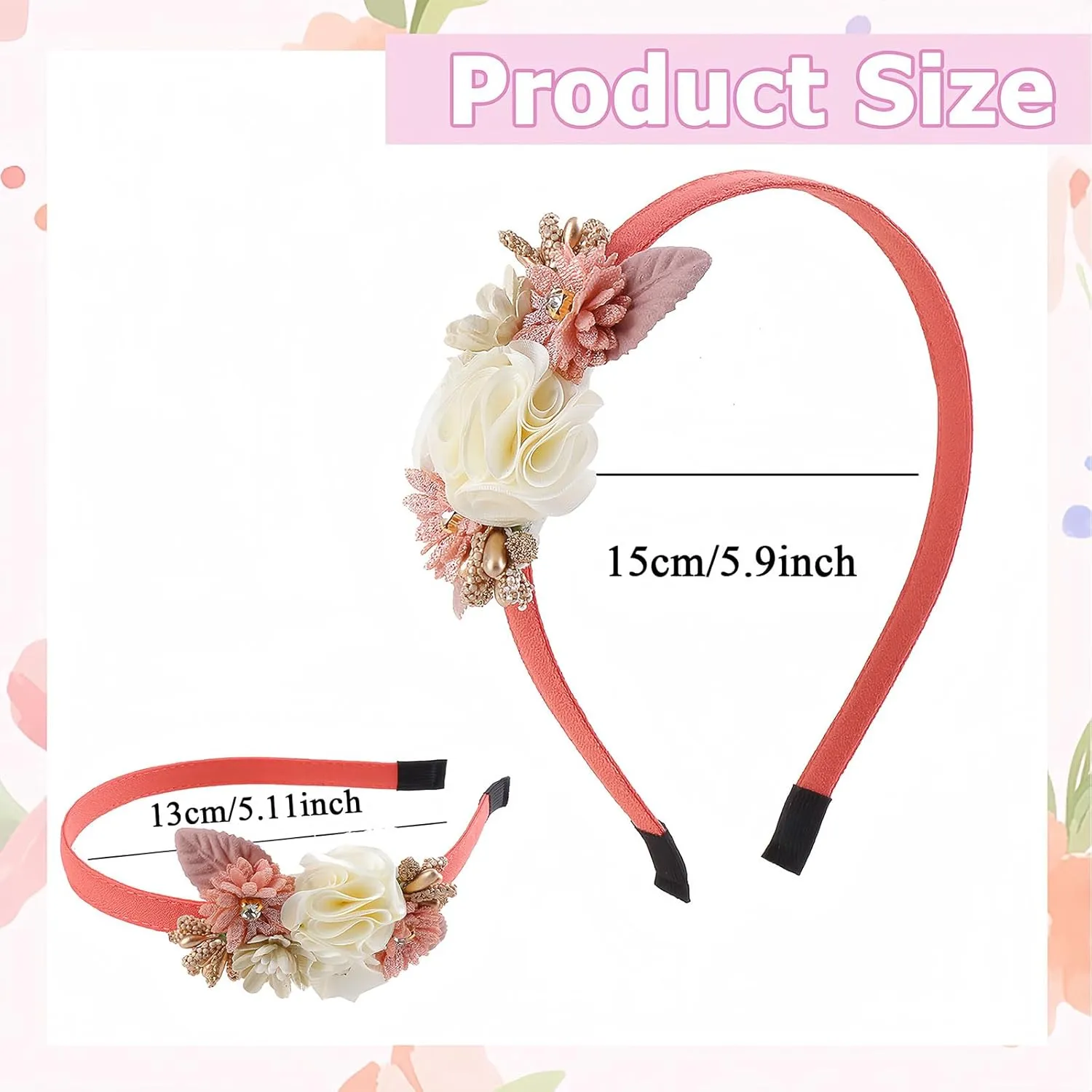 Flower Headband Spring Summer Hair Accessories for Women Girls, Pink White Rose Flowers Hair Bands Diamond Elegant Decoration Headdress Party Wedding Supplies Non Slip Head Band 1 Pcs