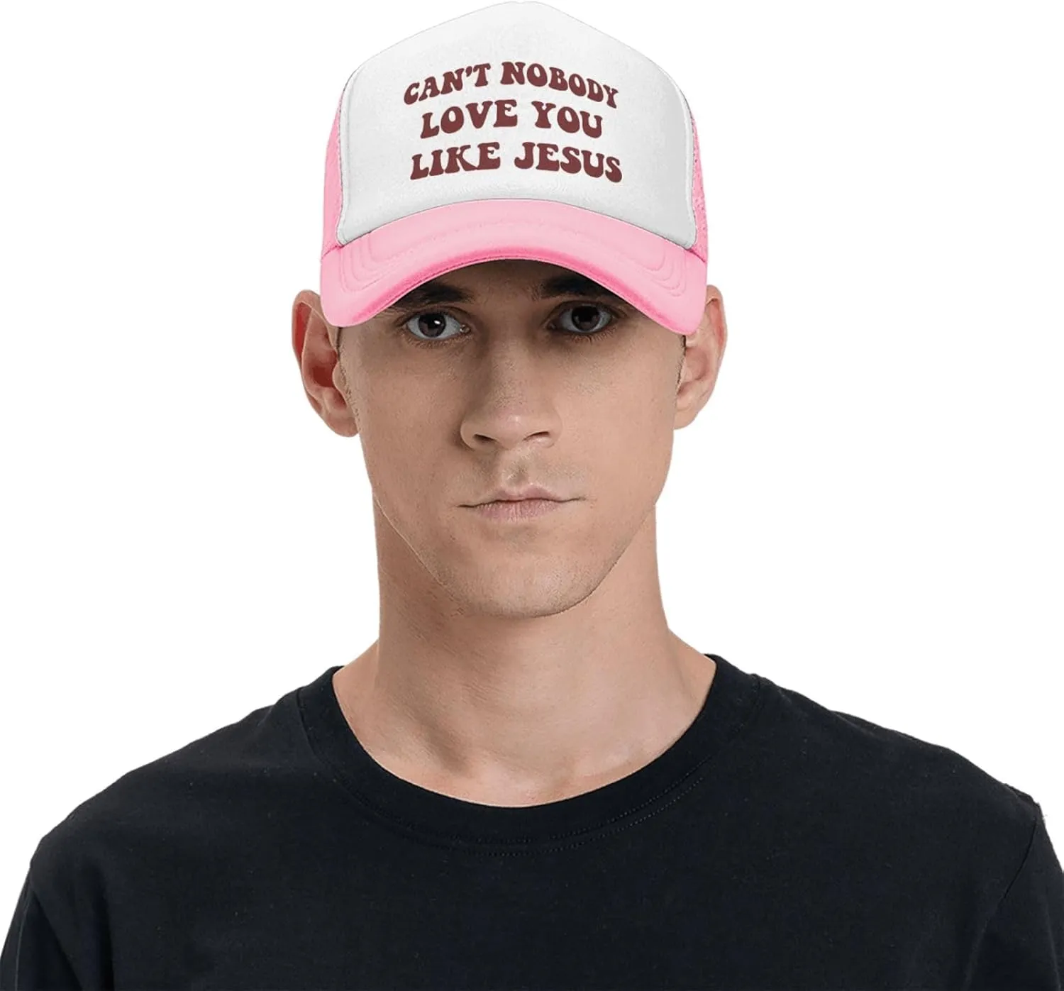 Funny Trucker Hat Can't Nobody Love You Like Jesus for Women and Men Baseball Cap Breathable Mesh Pink