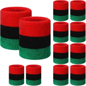 Geyoga 12 Pack Juneteenth Wristbands Sweatbands Bulk Juneteenth Bracelets Sweat Bands Men Women Green Black Red Wristbands for African Afro-American Festival Gifts