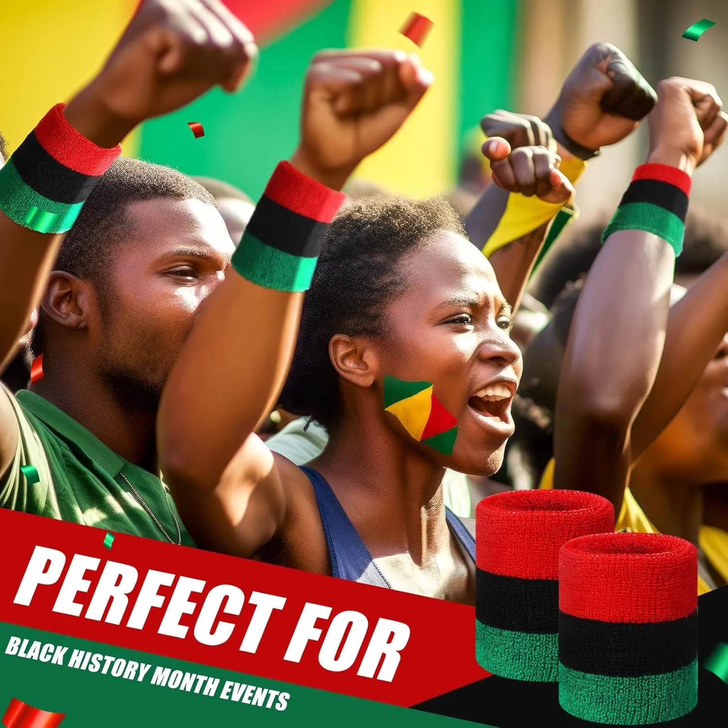 Geyoga 12 Pack Juneteenth Wristbands Sweatbands Bulk Juneteenth Bracelets Sweat Bands Men Women Green Black Red Wristbands for African Afro-American Festival Gifts