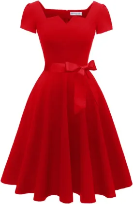 Girstunm Women's Classic Tea Dress Short Sleeve Swing Cocktail Party Dresses with Pockets