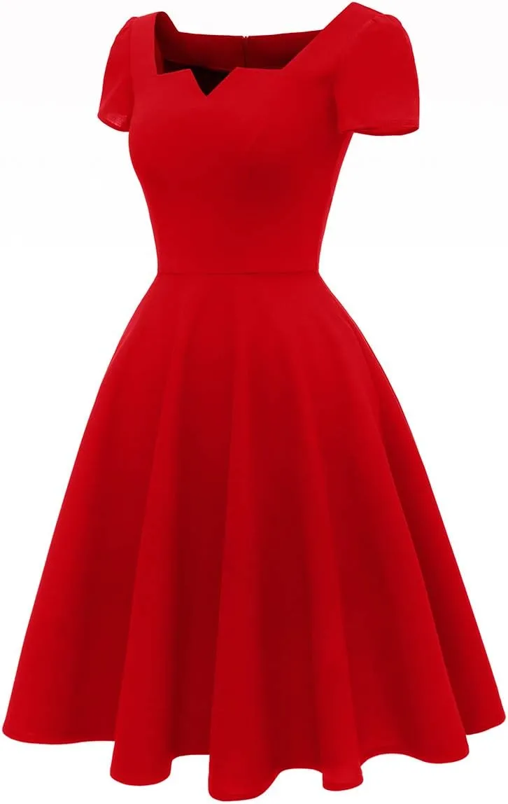 Girstunm Women's Classic Tea Dress Short Sleeve Swing Cocktail Party Dresses with Pockets