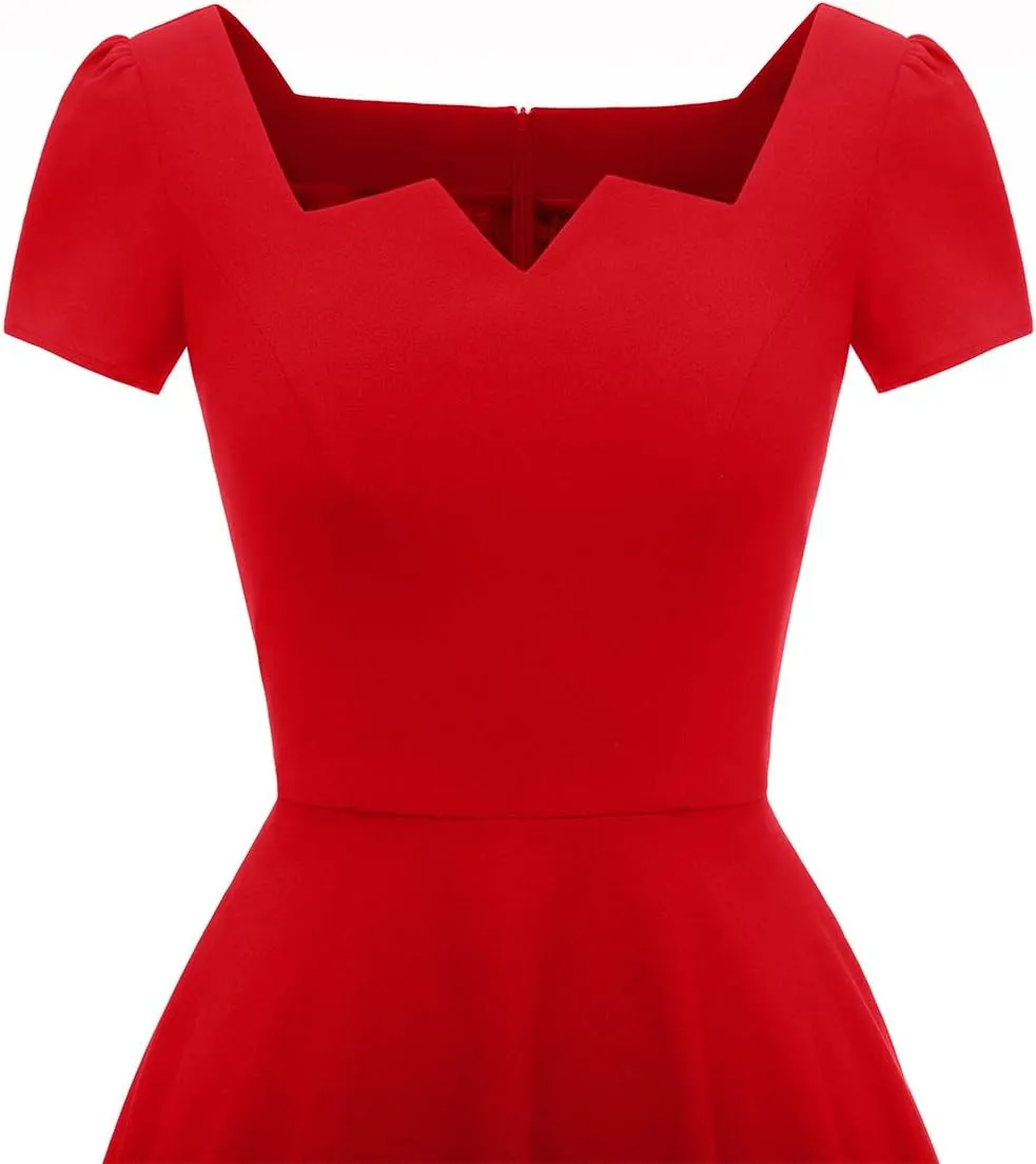 Girstunm Women's Classic Tea Dress Short Sleeve Swing Cocktail Party Dresses with Pockets