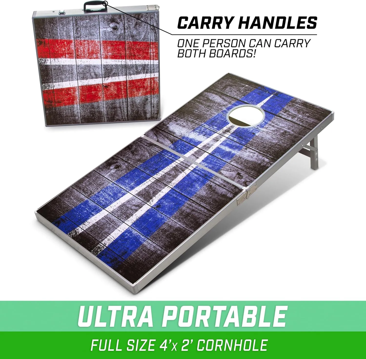 GoSports 4 x 2 ft Aluminum Cornhole Game Sets  Choose LED Lights or Standard - Set Includes 2 Foldable Regulation Size Boards, 8 Bean Bags, & Rules