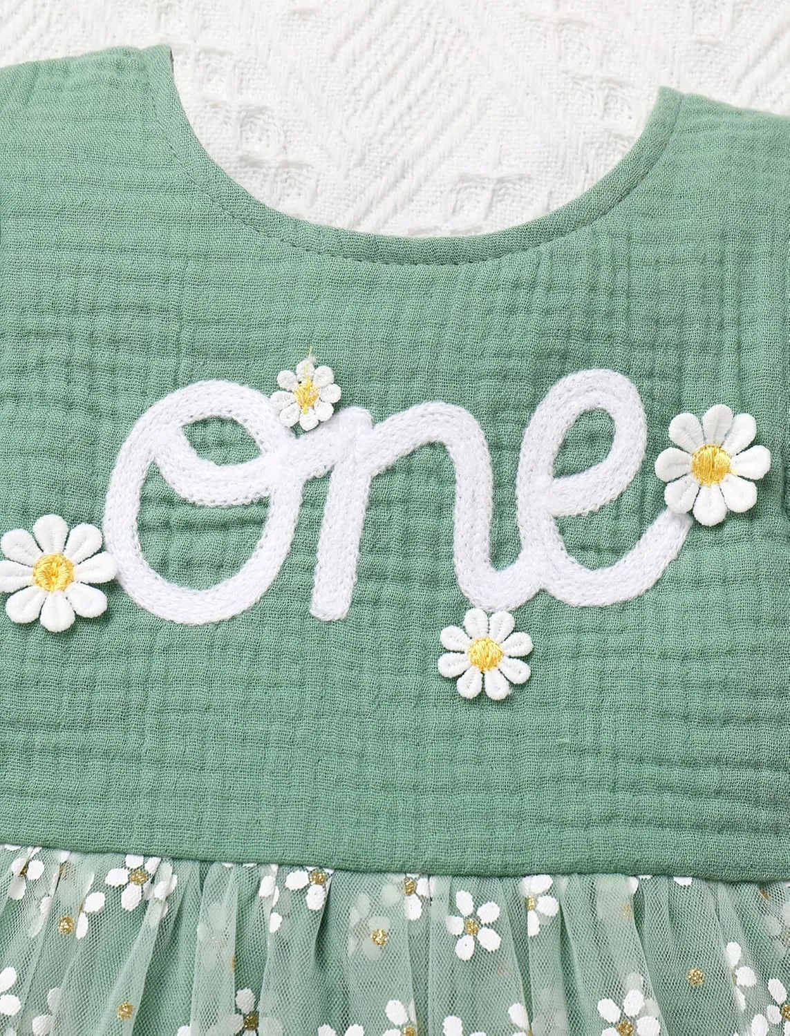 IMEKIS Baby Girls 1st Birthday Outfit Daisy Tulle Dress Headband Summer Ruffle Sleeve Cake Smash Photo Shoot