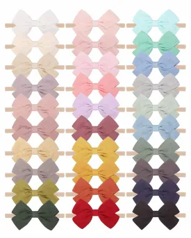 jollybows 30pcs Baby Girls Nylon Hair Bows Headbands Linen Bands Elastic Accessories for Kids Infants Newborn (3-30 PCS Solid Linen)