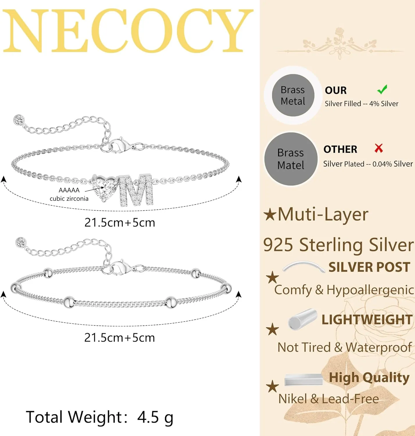 Love Heart Initial Silver Anklets for Women Waterproof Dainty Silver Plated CZ Anklet Trendy Fashion Jewelry Gifts for Women