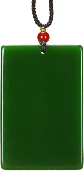 Natural Green Jade Rectangular Smooth Necklace Pendant Women Men Genuine Hetian Jades Stone Charms Amulet Gifts for Ladies