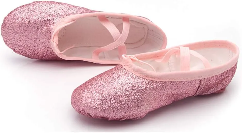 Nexete Soft Leather Balle Dance Shoes Split-Sole Slipper Flats Shoes Pink Black & Nude Color for Toddler Girl Boy Kid Women