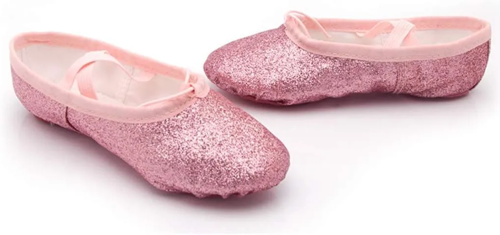 Nexete Soft Leather Balle Dance Shoes Split-Sole Slipper Flats Shoes Pink Black & Nude Color for Toddler Girl Boy Kid Women