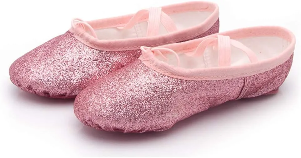 Nexete Soft Leather Balle Dance Shoes Split-Sole Slipper Flats Shoes Pink Black & Nude Color for Toddler Girl Boy Kid Women