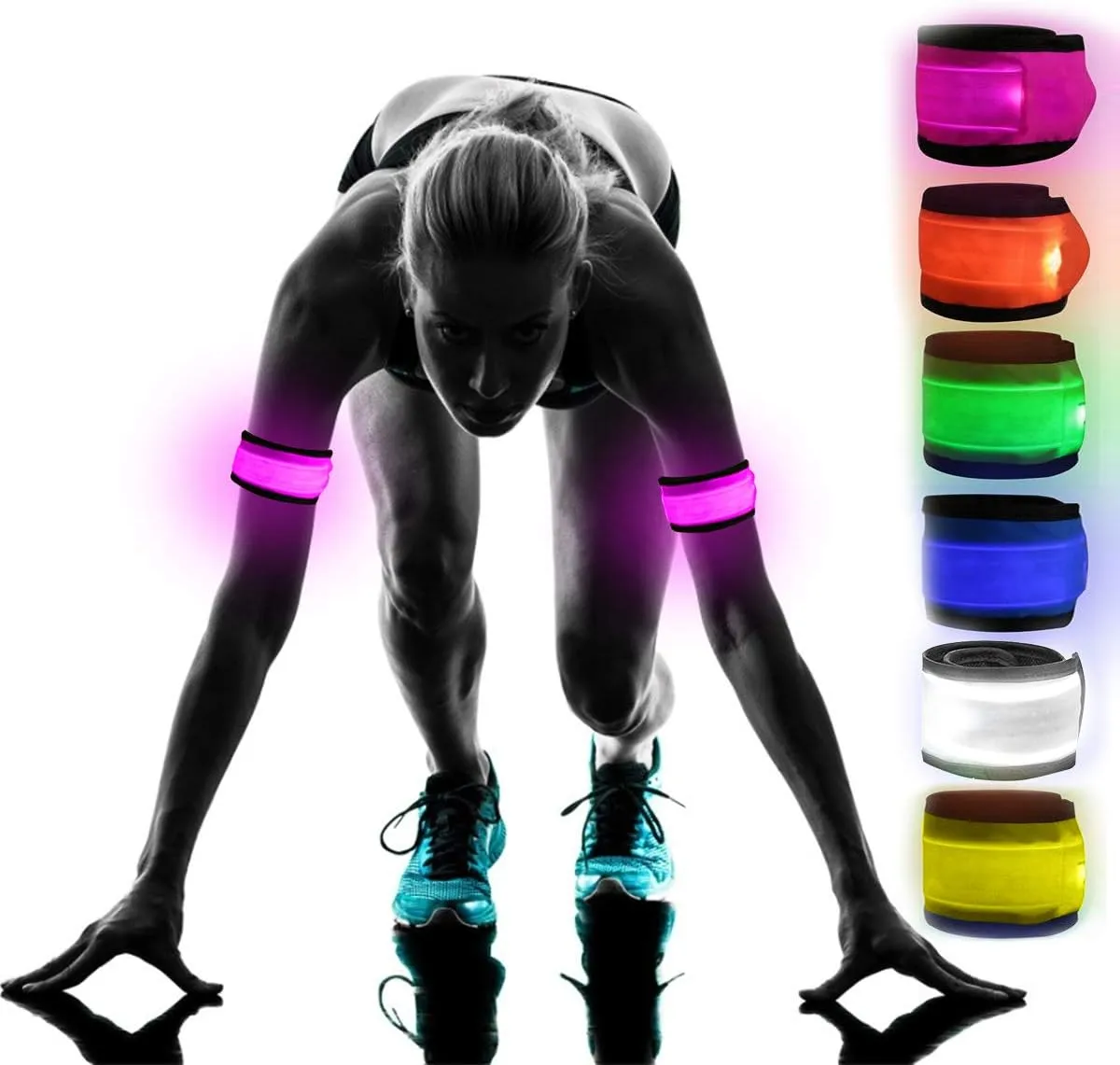 Pack of 6 LED Light Up Band Slap Bracelets Night Safety Wrist Band for Cycling Walking Running Concert Camping Outdoor Sports