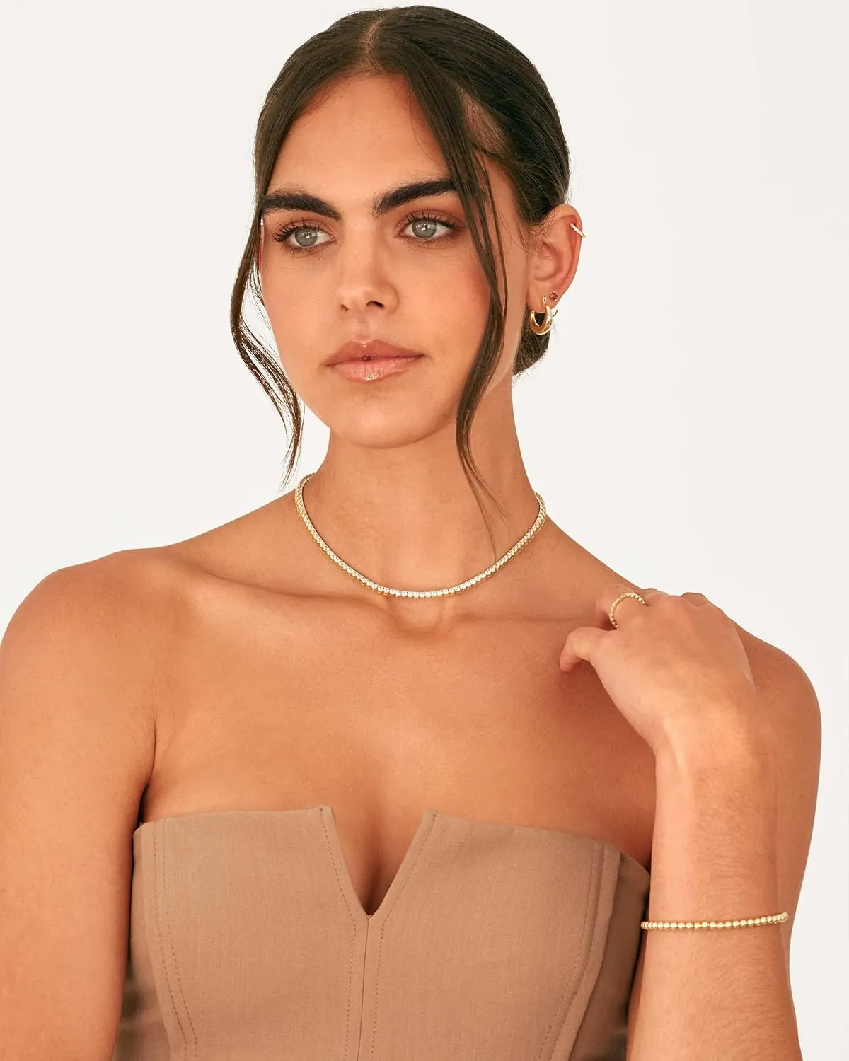 PAVOI 14K Gold Plated 3mm Simulated Diamond Tennis Necklace for Women | Tennis Chain | Chunky Long Gold Necklace for Women| Sizes 15" and 18"