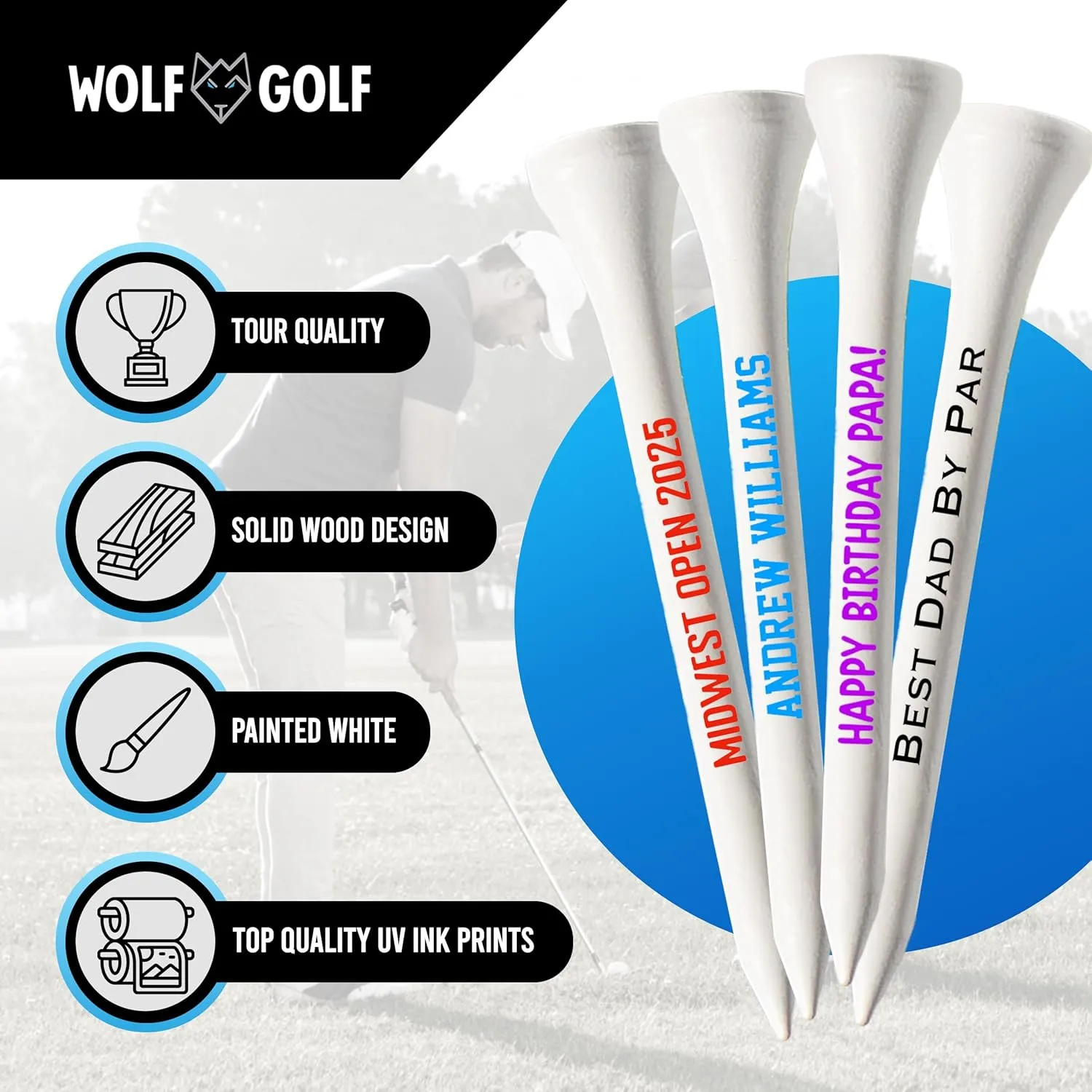 Personalized Custom Golf Tees - Choose Font and Color - Gift Set - Sets of 50, 100 or 200 Tees