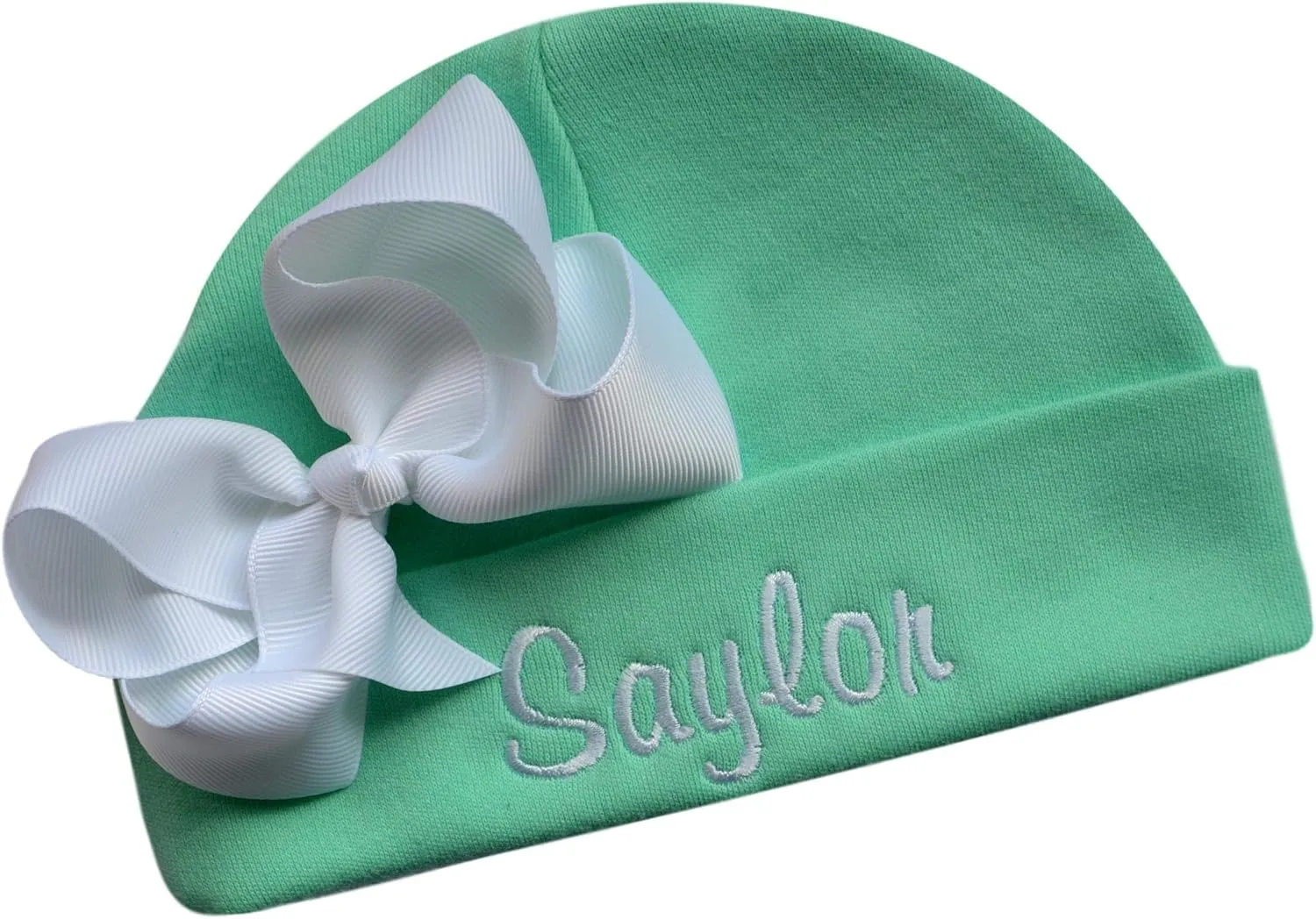Personalized Embroidered Baby Girl Hat with Grosgrain Bow with Custom Name