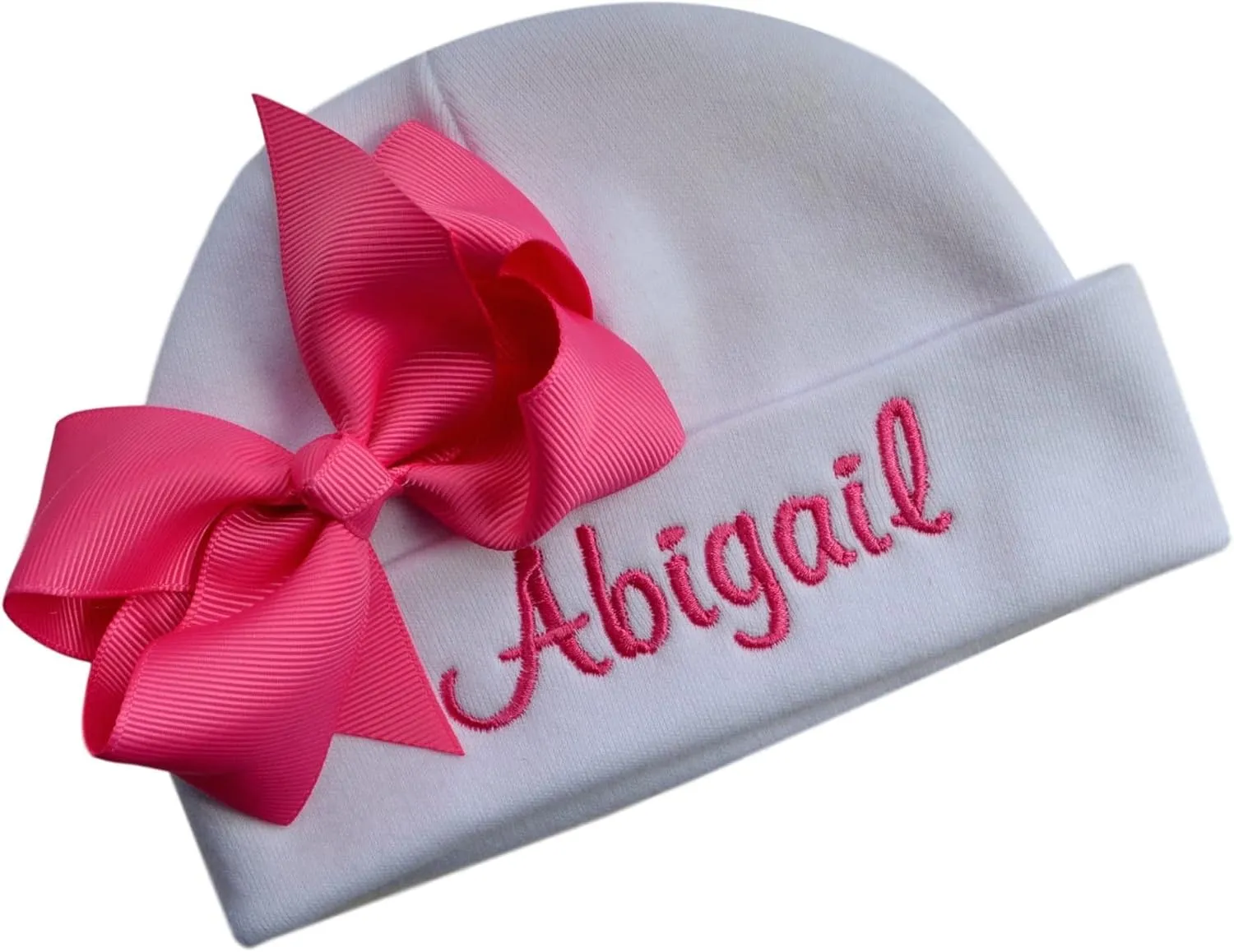 Personalized Embroidered Baby Girl Hat with Grosgrain Bow with Custom Name