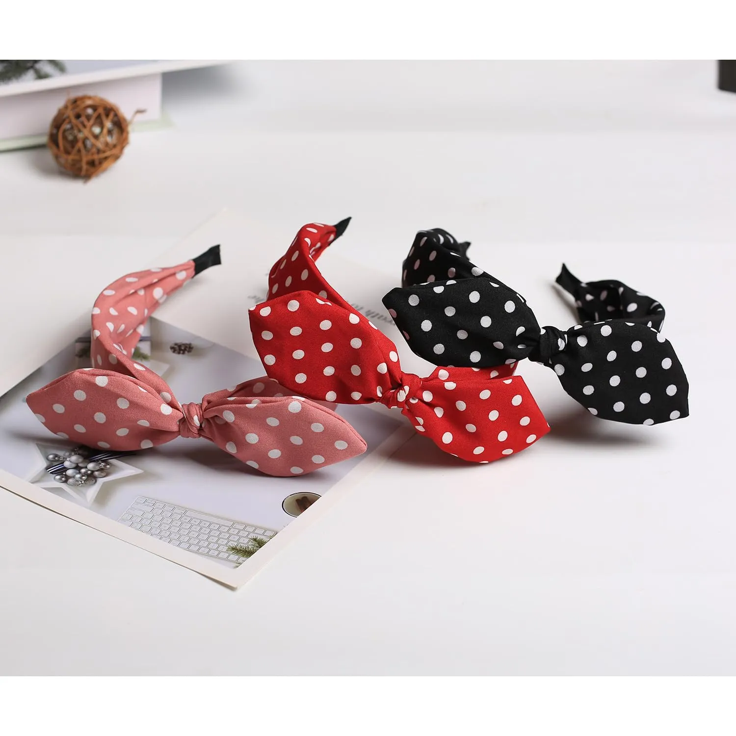Pink Polka Dot Bow Headbands Women and Girls 50s accessories Retro Halloween Hair Accessories for Women