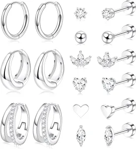 Silver Flat Back Stud Earrings for Women Hypoallergenic Surgical Stainless Steel Flatback Stud Earring Set b